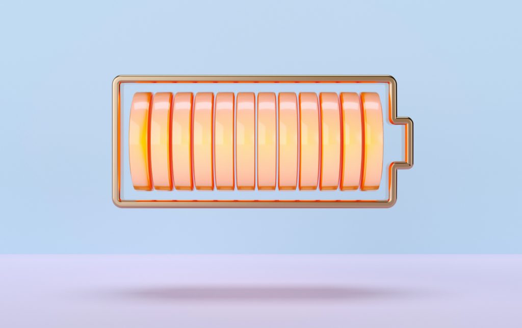 Digital generiertes Bild einer orange glühenden Batterie