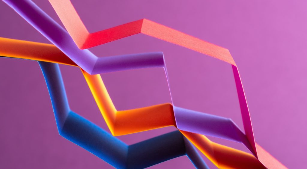 Bunte Papierstreifen als Graphen dargestellt